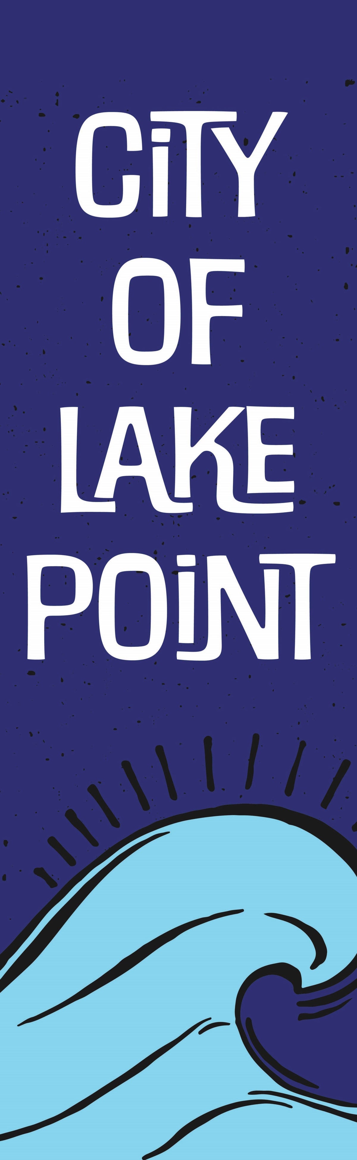 Blue banner with the words "City of Lake Point" and an illustration of a wave.