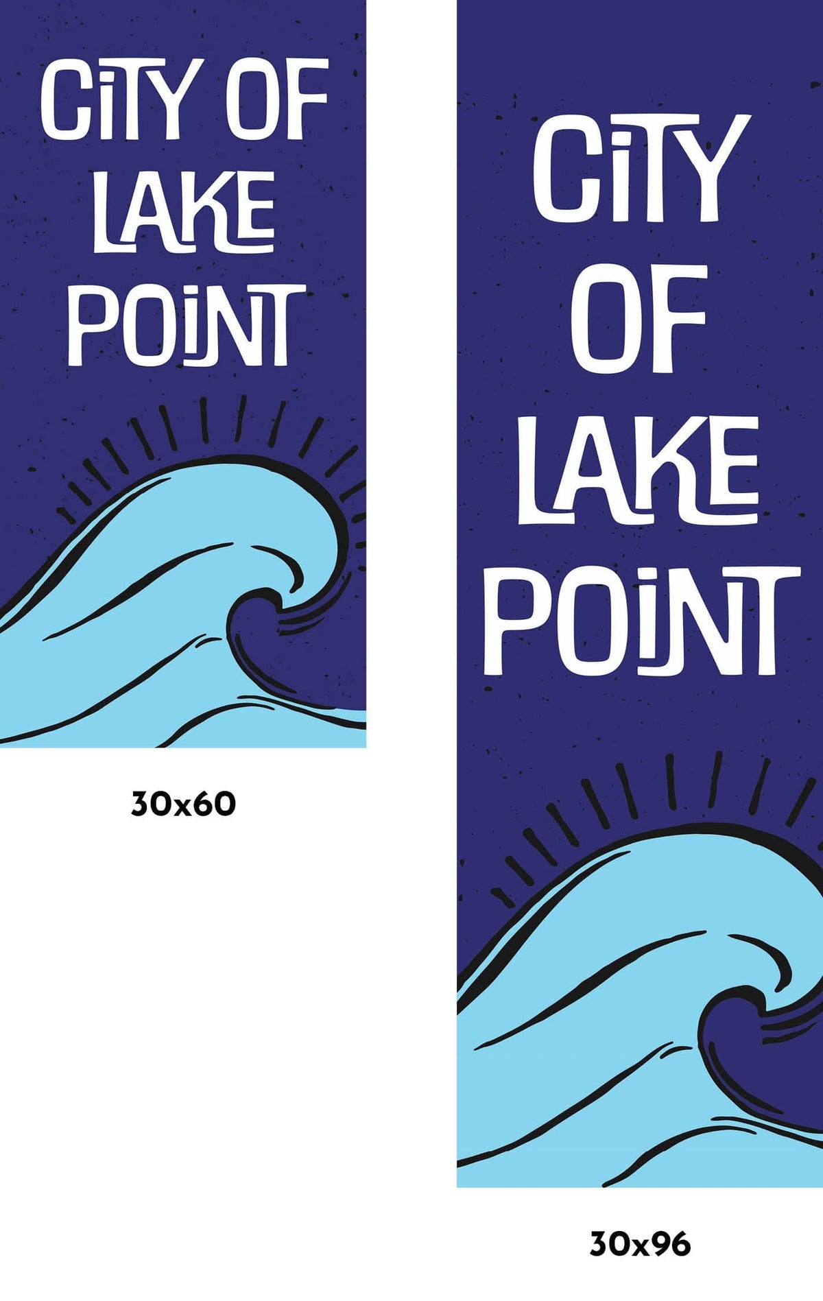 Blue banner with the words "City of Lake Point" and an illustration of a wave.