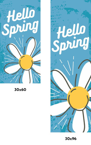 Hello Spring - Daisy Flower with Blue Background Single Vinyl Banner