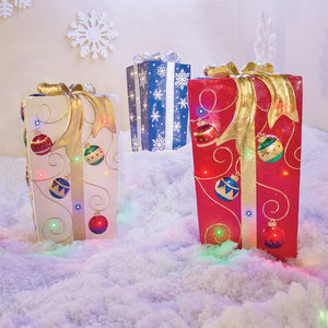 Lit Fiberglass Gift Box with Ornament Design