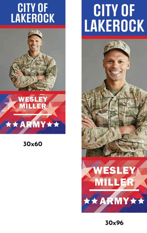 Military Banner - Army Red White Blue Background Single Vinyl Banner